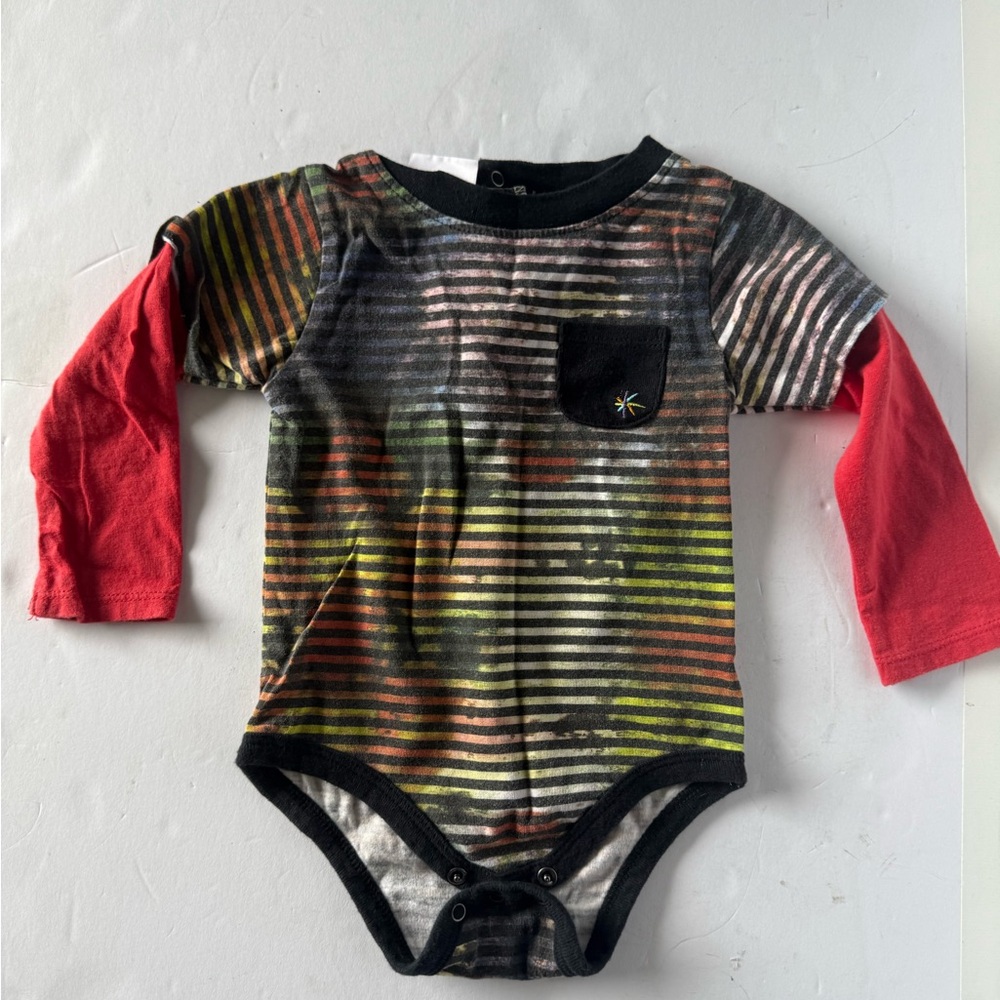 Multicolored long sleeve red onesie